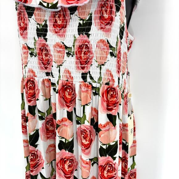 NEW Bums and Roses Mama Maxi Dress L Tiered Smocked Ruffle Floral Natural Bamboo - Picture 5 of 9